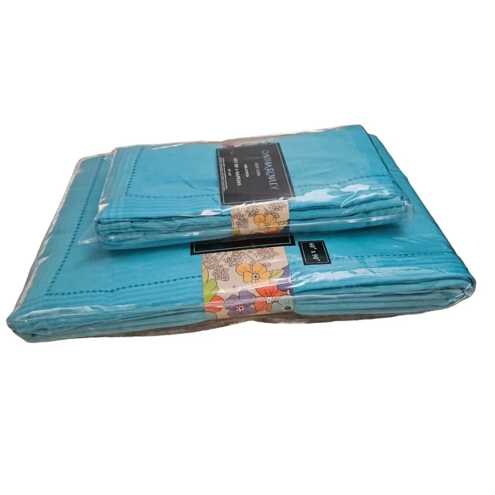 Cynthia Rowley‎ Tablecloth and Napkins Set 60 x 90 Oblong Blue Turquoise New